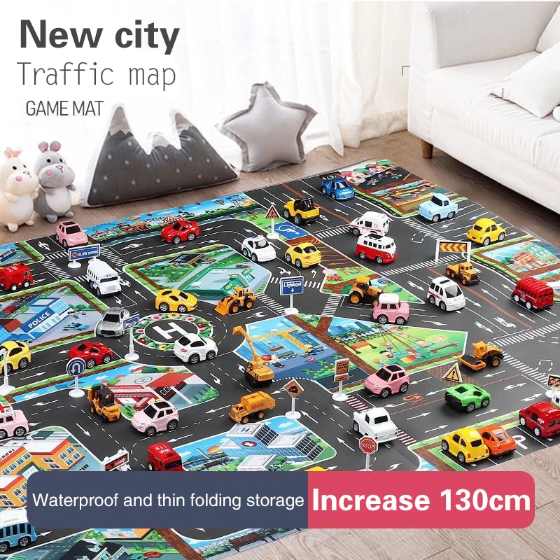 130*100C Large City Traffic Children\'s Play Mat Lot Route Map Boy Girl DIY Road Sign Traffic Car Animal Toys Children Play Toys