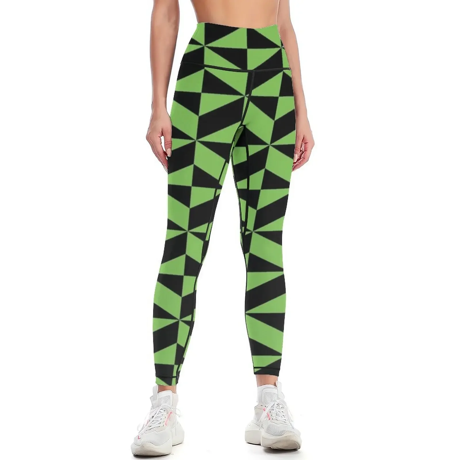 3D Effect Geometric Pattern - Green and Black Cubes Optical Illusion Leggings active wear Womens Leggings