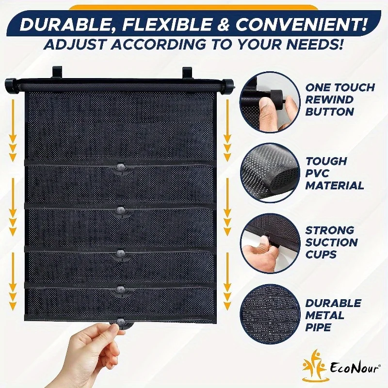 1 Retractable Car Window Sunshade (40cm*45cm) | Adjustable side window sunshade, easy to install, good sunshade effect.