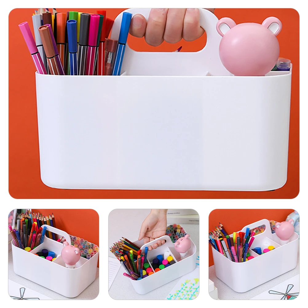 صندوق منظم ثابت مع مقبض أدوات فنية حامل تخزين قلم رصاص محمول حاوية تلوين طاولة متعددة الوظائف