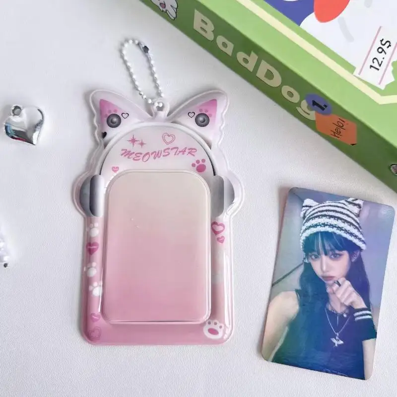 3 Inch PVC Card Protector with Creative Display Lanyard for Student ID Cards and Kpop Photo Collection