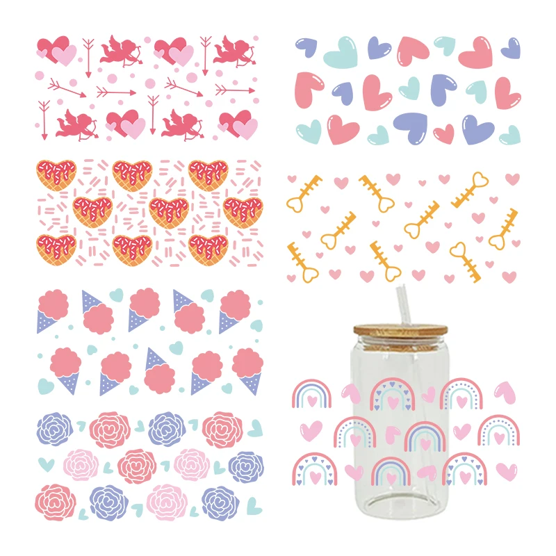 UV DTF Transfers Stickers, Cup Wraps, Love Printed for DIY Glass, Ceramic Metal Leather, Valentine's Day, 3D, 16oz D5273