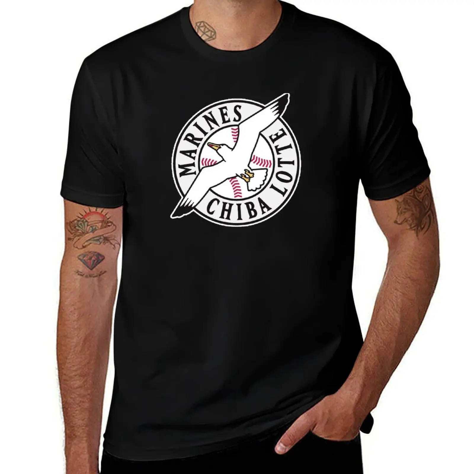 Chiba Lotte Marines T-Shirt Heavy Duty Casual Work Tee T-Shirt