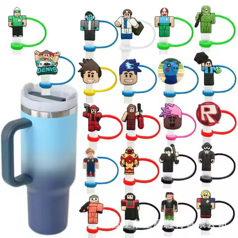 30 Pcs Game Creative Roblox Straw Cap Straws Cover Straw Dust Covers Detachable Dust Cover Decorative Daily Necessitie Gift 8mm
