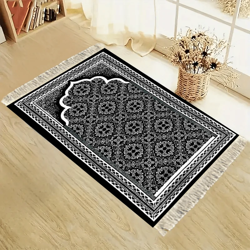 

Молитвенное одеяло VIKAMA черно-белое с геометрическим узором, ретро-стиль, для Ид аль-Фитр, портативный молитвенный коврик, молитвенное одеяло для мечети