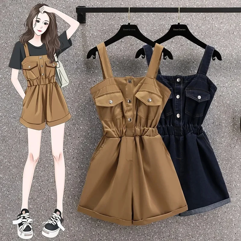 Cowboy Overalls Women's Summer Korean Version New Retro Workwear Design Feeling Slimming Rolled Edge One-piece Overalls Trendy