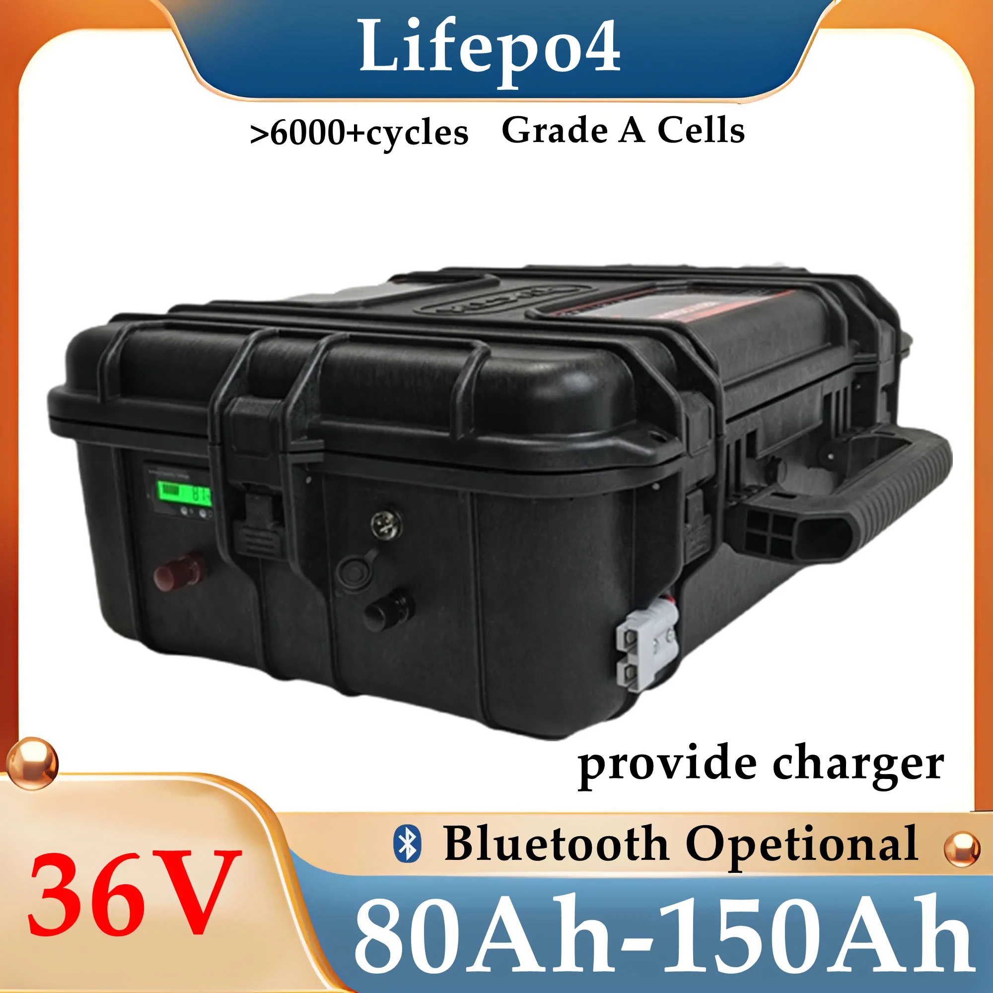 

36V LiFepo4 100Ah 80Ah 120Ah 150Ah Lithium Battery with Bluetooth BMS 12S for Ttrolling Motor Propeller Boat Solar System