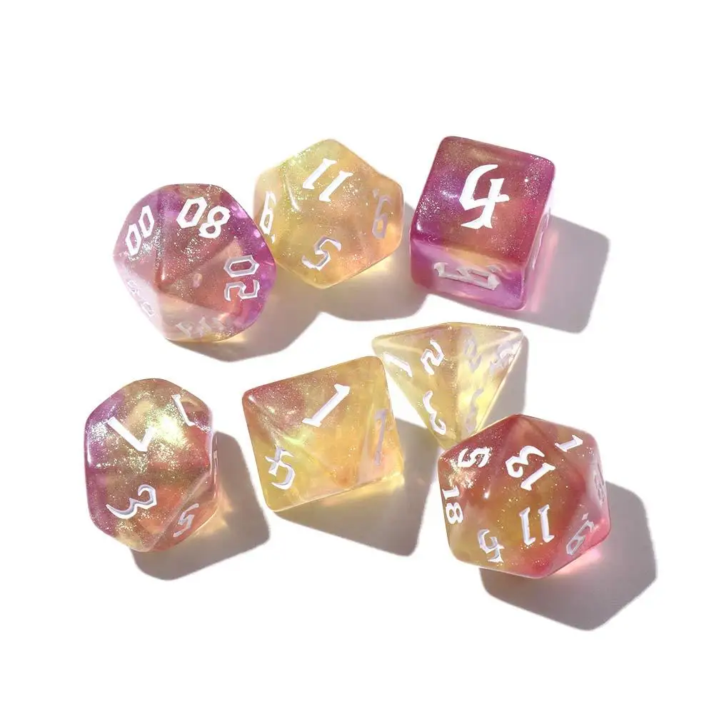 7 Pcs/Set Iridescent Glitter Acrylic Polyhedral Dice 7-Die Carved Pattern Dice Set For Playing Games Family Party Supplies