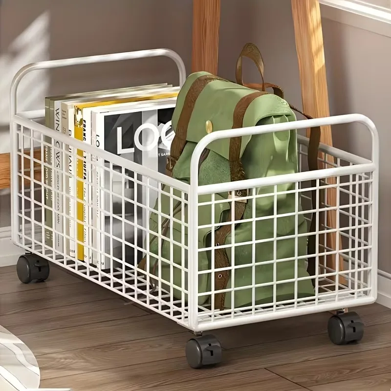 

Storage Trolley with Wheels, Rolling Cart with Hooks, No Assembly Required,for Office,Bathroom, Kitchen,Office,Patio,Black/White