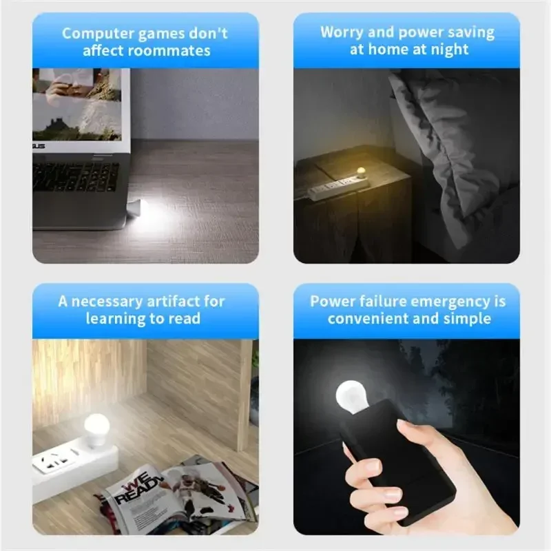 Mini USB Night Light com Plug, Lâmpada LED, Proteção para os olhos, Leitura de Livros, Computador, Móvel, Branco Quente