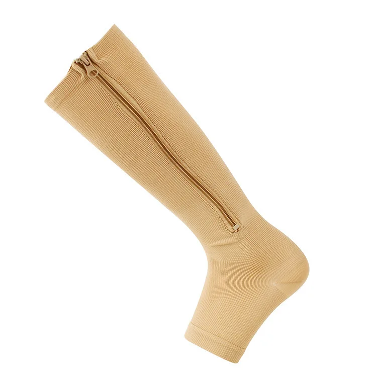 Flesh Color Sports Compression Zipper Socks Vein Stretch Socks