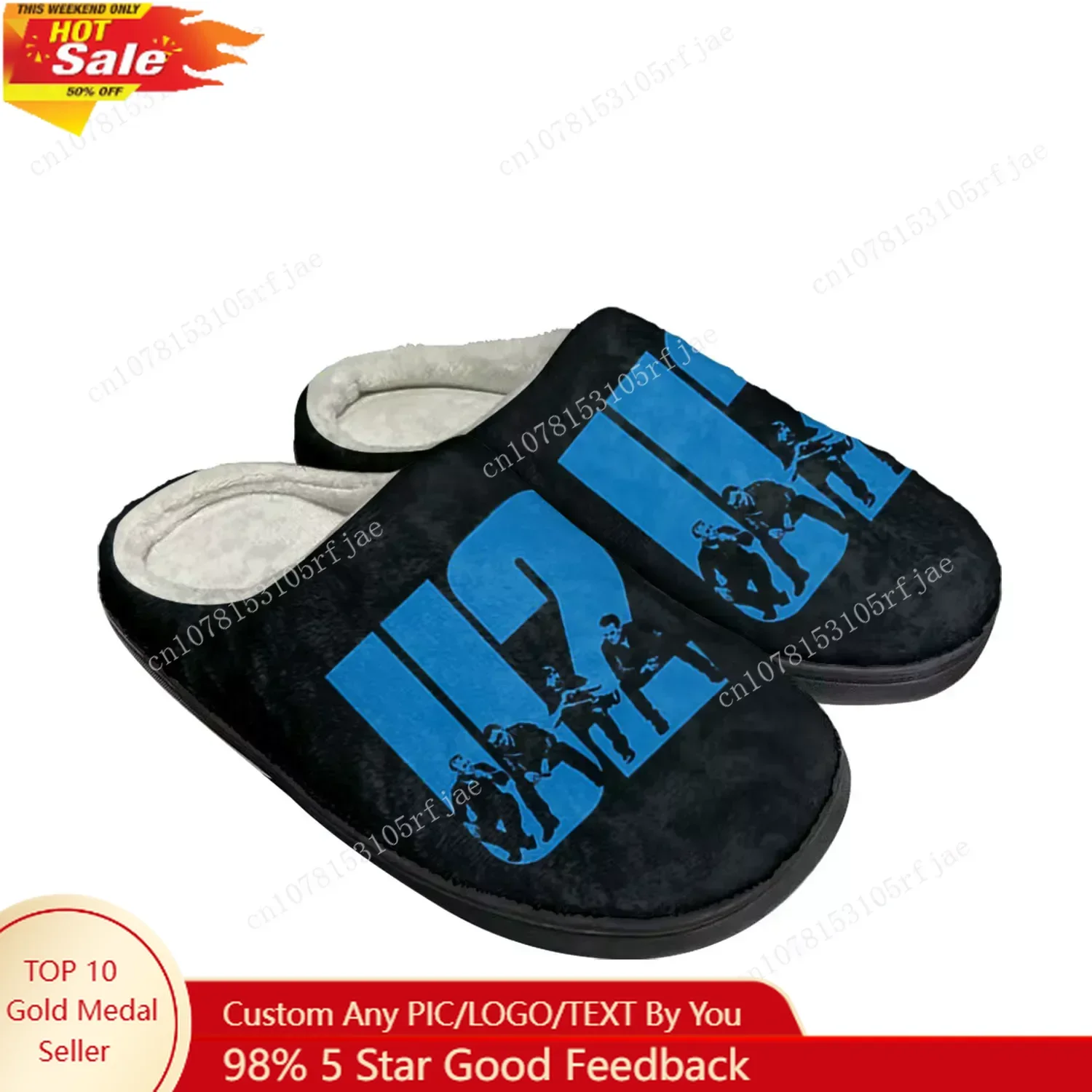 

U2 Rock Band Fashion Punk Home Cotton Custom Slippers Mens Womens Sandals Plush Bedroom Casual Keep Warm Shoe Thermal Slipper