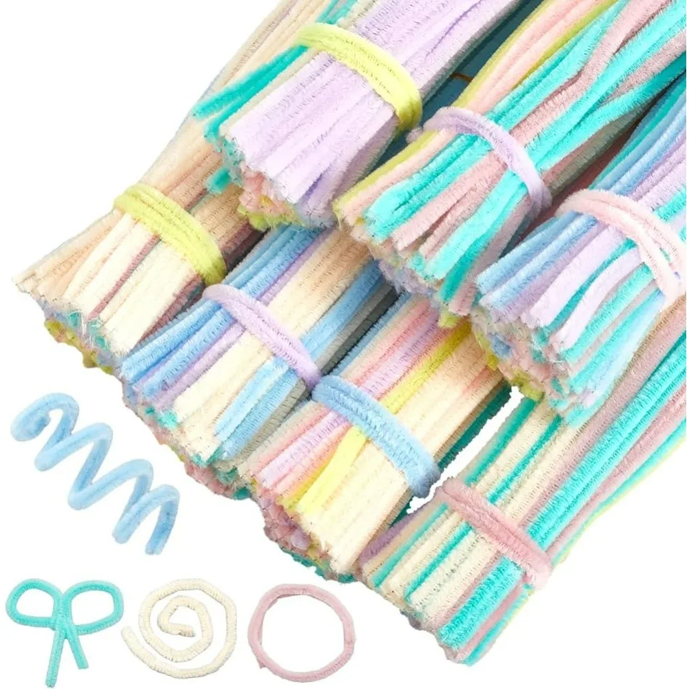 

700Pcs 12in x 6mm Pipe Cleaners for Crafts Chenille Stems 7 Light Colors Bulk Fleece Fur Christmas Soft Handmade DIY Arts