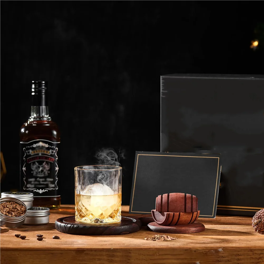 Cocktail Barrel Smoker Set Wood Hood Smoker With4 Flavor Wood Chips Multi-Style Suits For Whiskey Bar Old Fashioned Drink Smoker