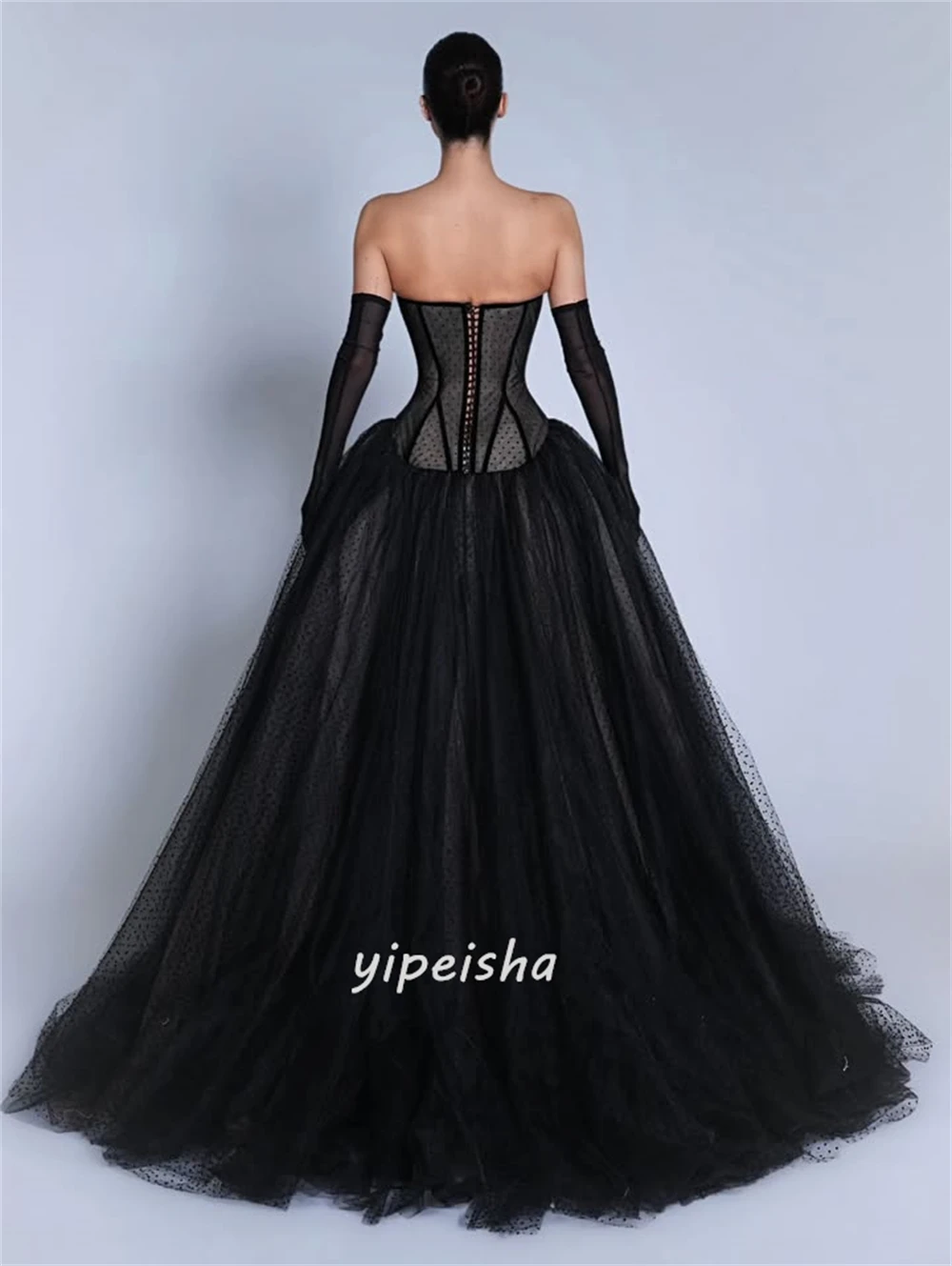 Abiti lunghi personalizzati di alta qualità con fiocco in tulle increspato a trapezio con scollo a cuore Abiti da cerimonia su misura Taglie disponibili Classici