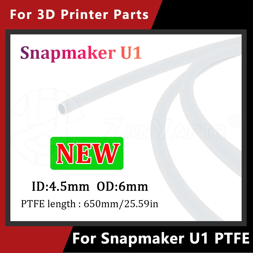 

For Snapmaker U1 PTFE Tube 4.5mm ID 6mm OD Length 650mm Low-Resistance High Temperature Resistance Filament Tube