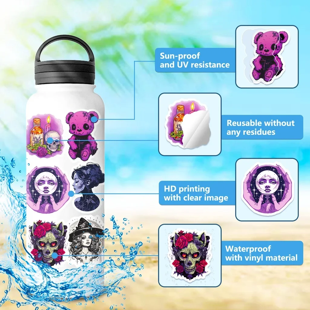 50 قطعة الكرتون الأرجواني الداكن كول الهيكل العظمي القوطية الكتابة على الجدران ملصقات ل خوذة دراجة مقلمة الشارات تسجيل متجر YourLife #6