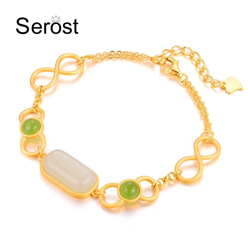 SEROST S925 Silver Inlaid Natural Hotan Jade Bracelet