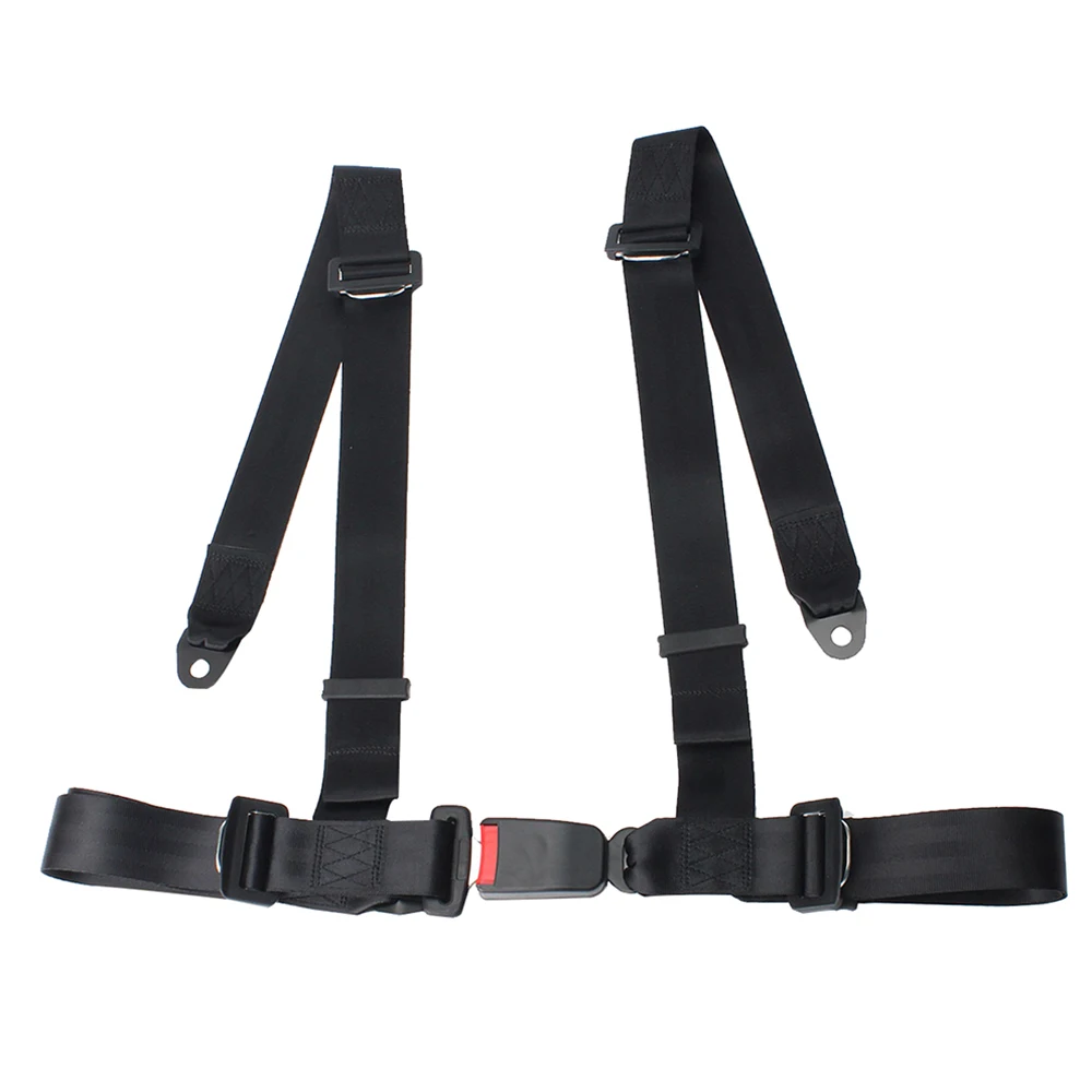 Universal Sports Racing Harness Seat Belt 4 Point Fixing Mounting Buckle Harness Nylon Car Racing Seat Belt Black Color