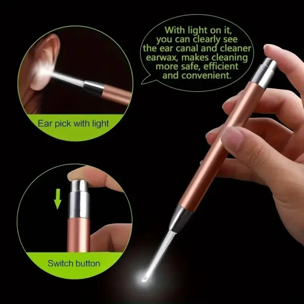 New Stainless Steel Luminous Ear Scoop with Light Visual Ear Picking Tool Handy Ear Cleaner