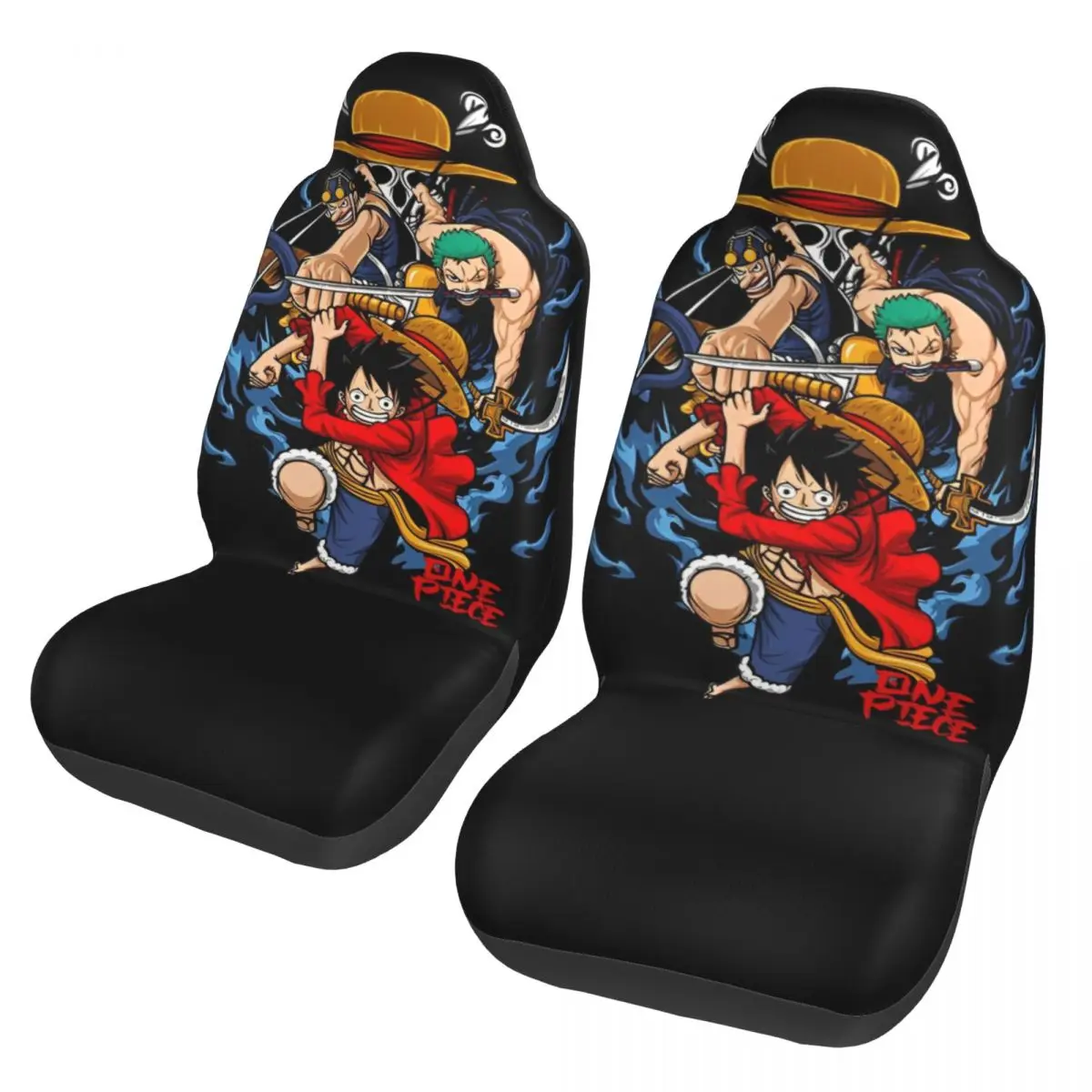 One Piece Anime Manga Universal Car Seat Cover Four Seasons For SUV Luffy Zoro Front Rear Flocking Cloth Cushion Car Styling