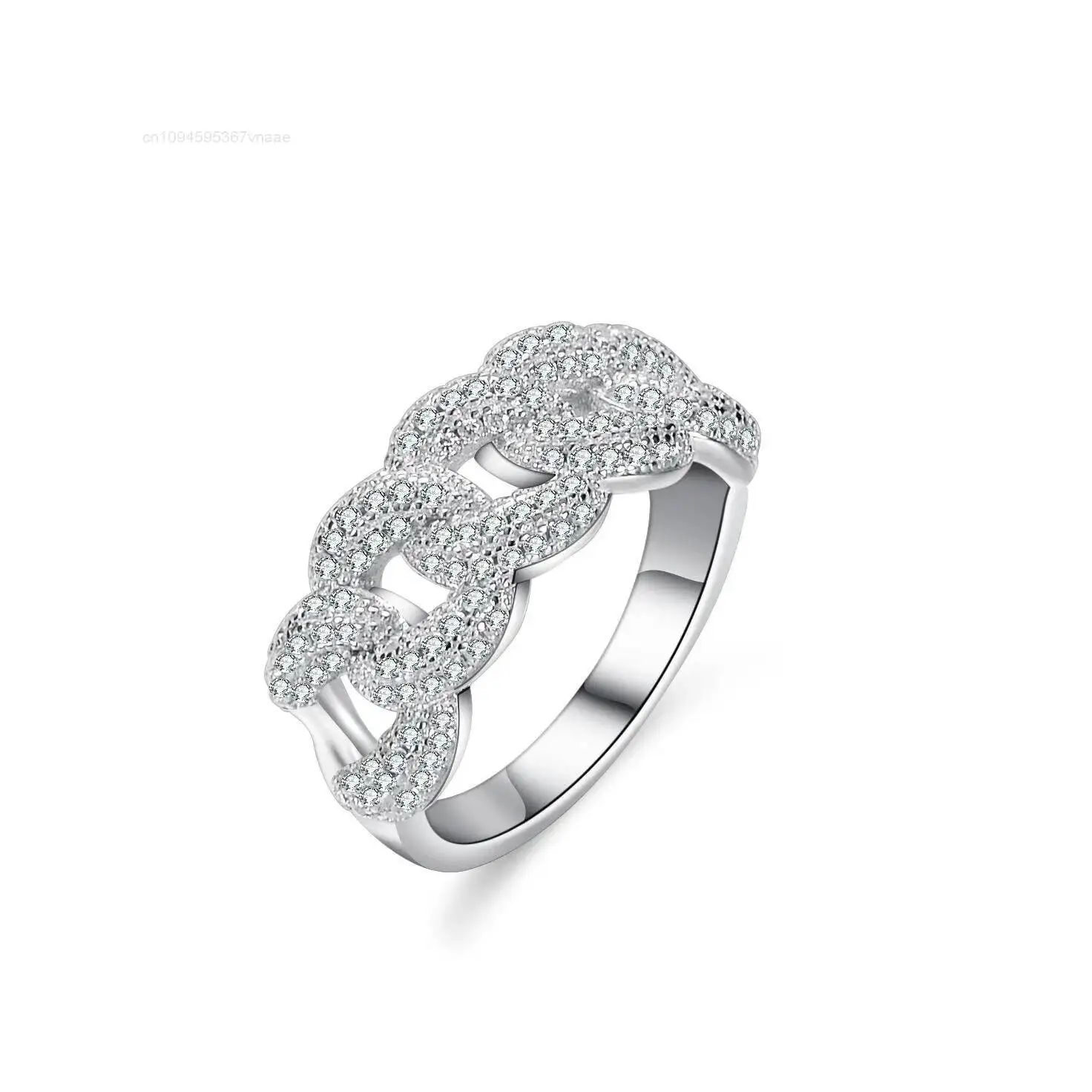 

Unique Premium Quality European Ring S925 Silver 18K Gold Plated Bezel Setting Double Row Cuban Cross Moissanite Women's