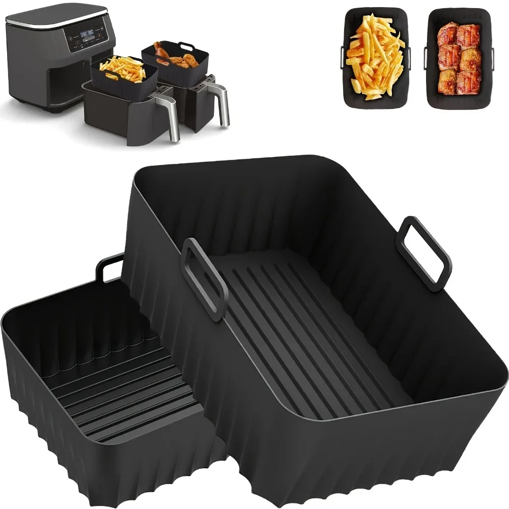 Air Fryer Silicone Basket Pot For Ninja AF400EU Rectangle Non-stick Airfryer Baking Liners Mat Reusable Oven Cooking Tray Mold