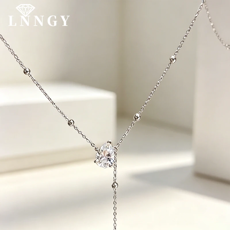 Lnngy 7x10mm Pear Cut Moissanite Necklace Exquisite 14K Gold Filled Y-shaped Pendant Necklaces For Valentine's Day Jewelry Gift