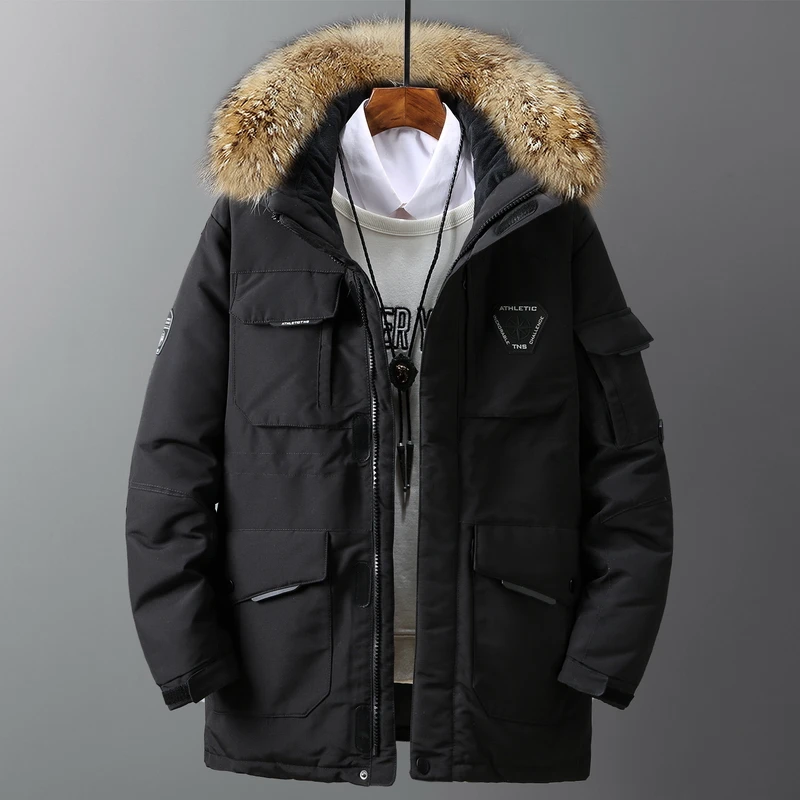 Men's Down Jackets Big Real Fur Collar Warm Parka -30 Degrees Men Casual 90% White Duck Down Coats Winter Snow Thicken Overcoat
