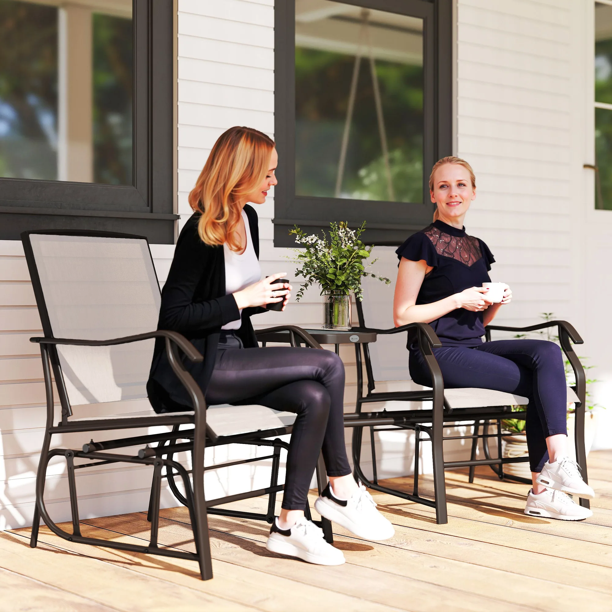 Outdoor Double Rocking Chair Slide Chair, with Table, Suitable for Backyard, Garden, Balcony