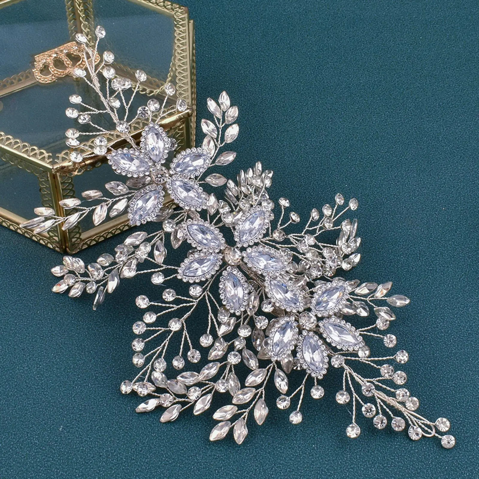 

DZ158 Silver Rhinestone Handmade Bridal Hair Vine Crystal Tiara Wedding Party Prom headband Handmade Party Rhinestone Applique