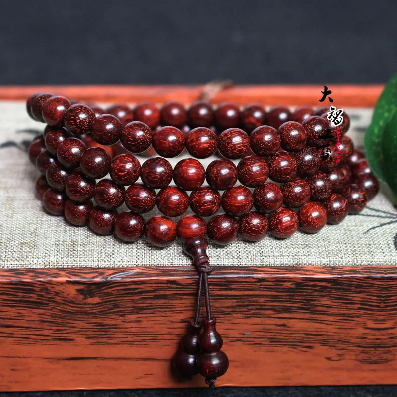 

Factory Wholesale India Pterocarpus Santalinus Prayer Beads Bracelet with Small Calabash Models 108Piece8mmSame Material Rift Gr