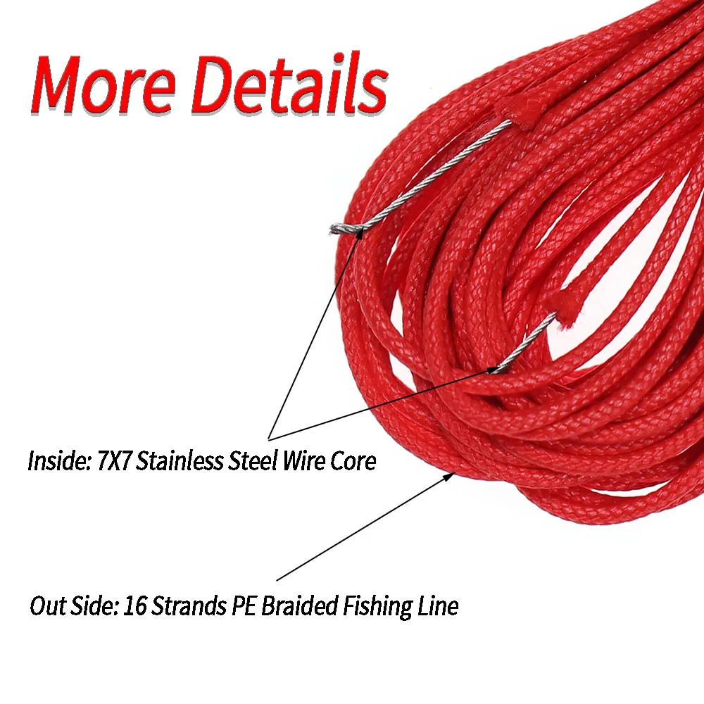 ICERIO 10M 16 Strands Braided PE Fishing Line Stainless Steel Wire Core Lithe Stronger Jigging Assist Hook Line 90LB 120LB 150LB