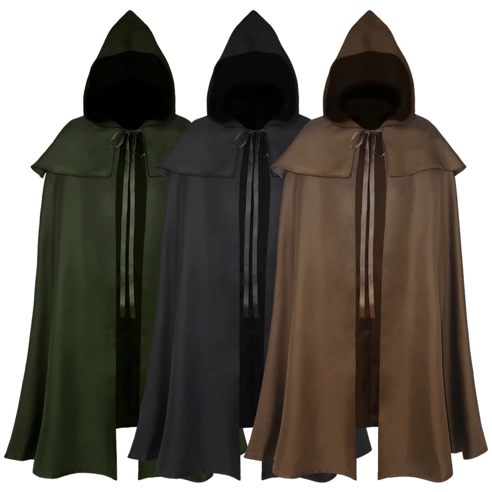 

Medieval Hobbit Cosplay Cloak Hooded Costume For Men Women Coat Vintage Gothic Cape Coat Long Trench Halloween Wizard Cloak