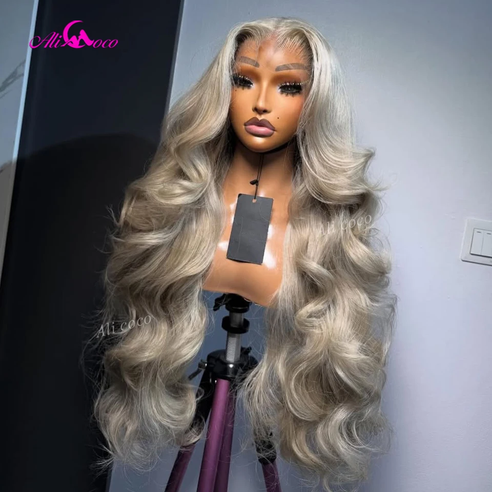 

Highlight Gray Colored 13X6 Lace Front Human Hair Body Wave Wig 180 Density for Women Light Grey Colored Pre Plucked Wigs