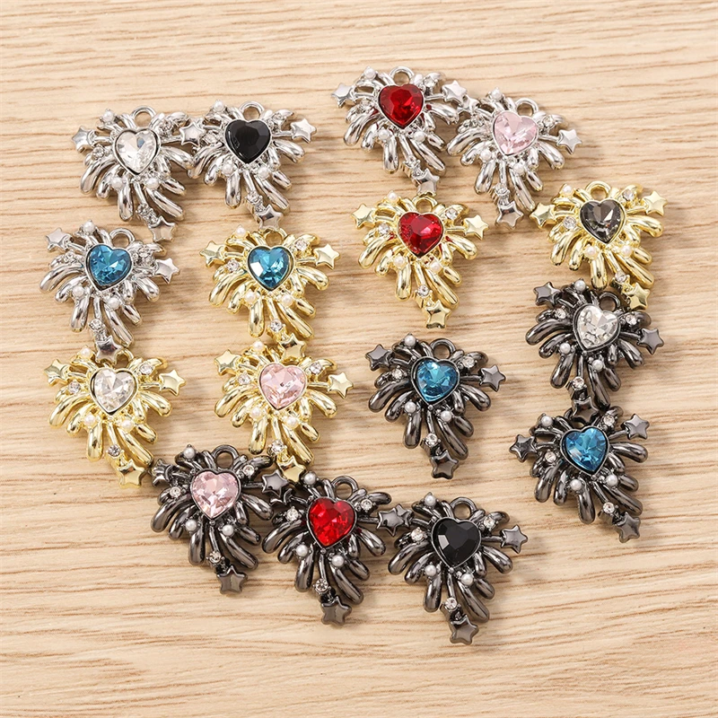 5 Stück 17x17mm Niedliche Kristall-Metall-Herz-Feuerwerk-Anhänger für Schmuckherstellung, Ohrringe, Halsketten, Armbänder, DIY-Bastelbedarf – Detail 21