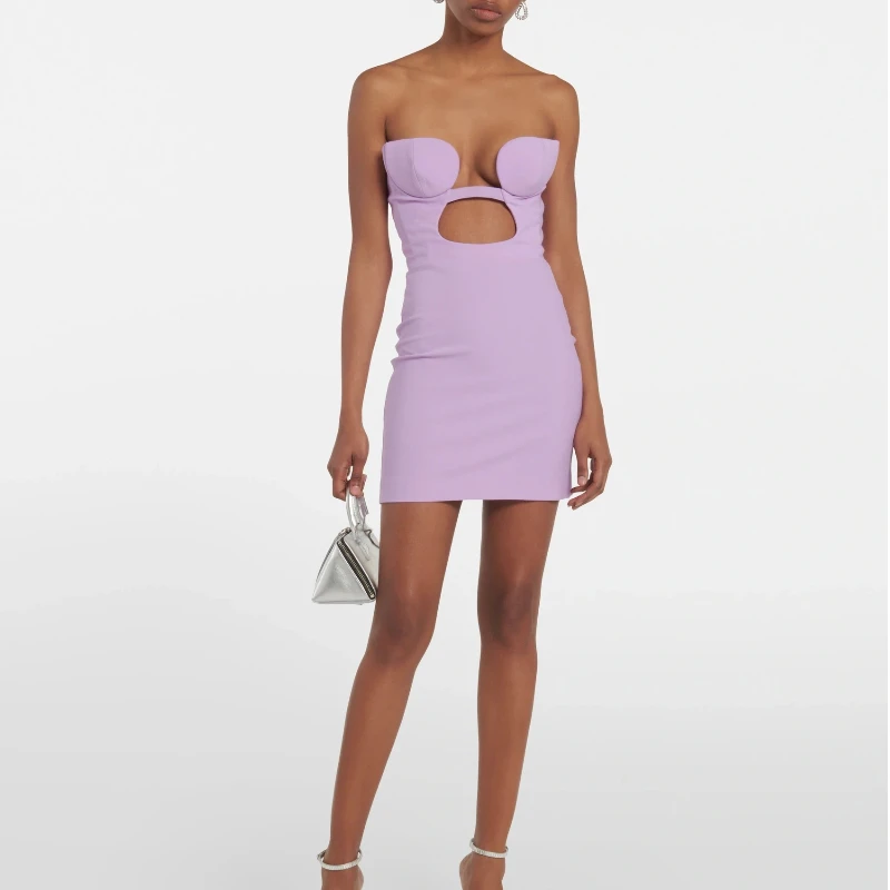 패션 퍼플 민소매 백리스 미니 드레스 슬림핏 컷아웃 스트랩리스 가운 로맨틱 데이트나 졸업 파티용