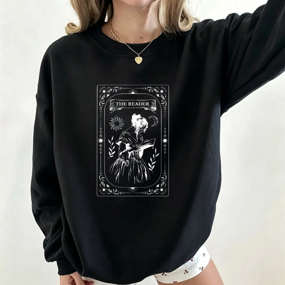 The Reader Tarot Card Aesthetic Crewneck Sweatshirt, Booktok Gift For Book Lovers Vintage Dark Academia Bookworm Casual Pullover