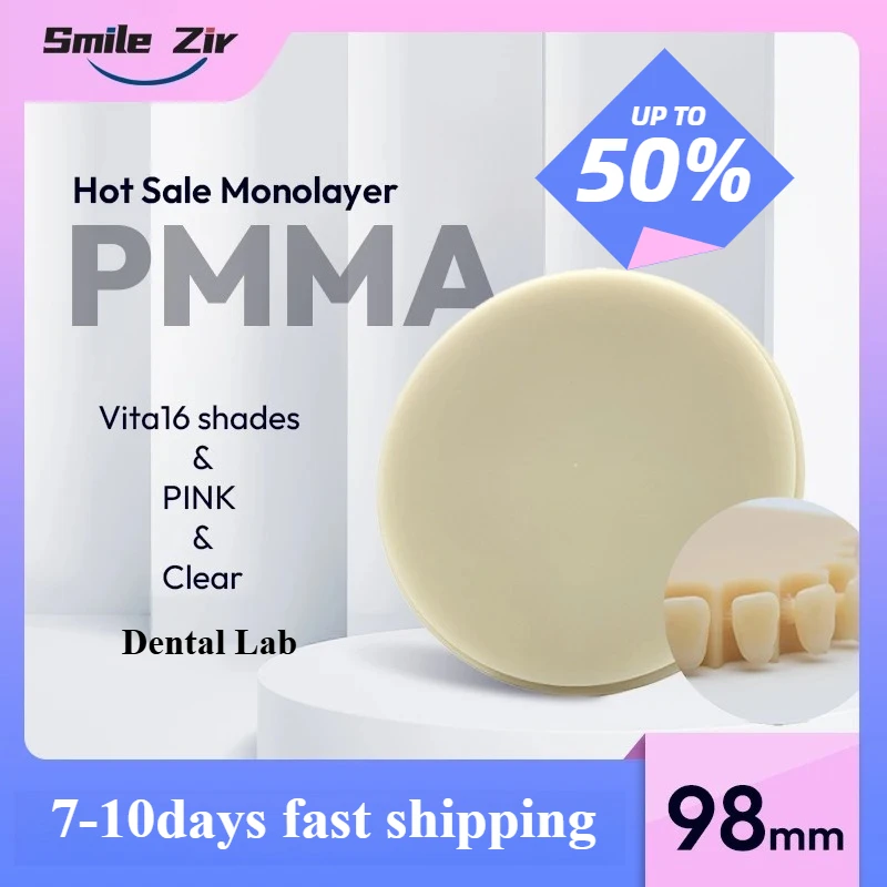 98 laboratorio Dental monocapa transparente PMMA Vita16shades PMMA transparente para dentadura Dental CADCAM Material de resina de puente de corona temporal
