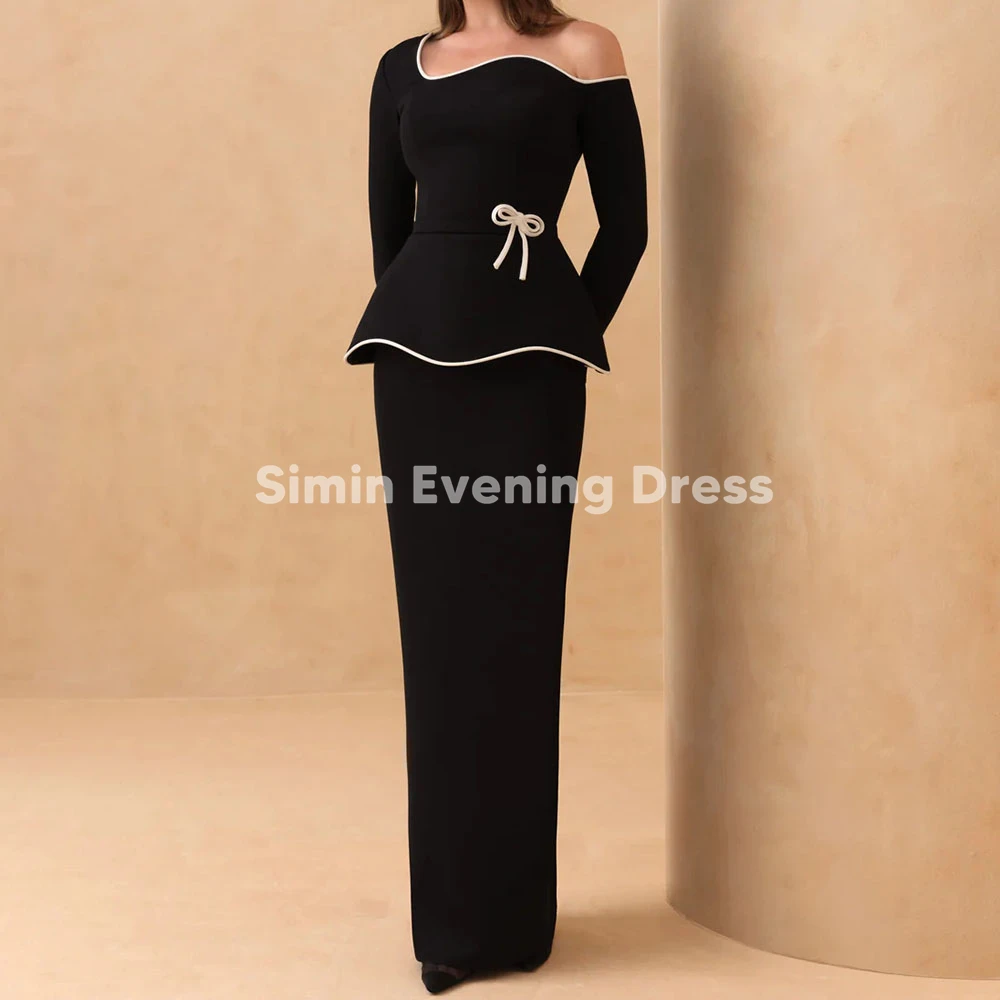 

Simin Customized Women's One-shoulder Bow Straight Saudi Evening Dresses With Long Sleeves Floor-Length Elegant Dresses 2025
