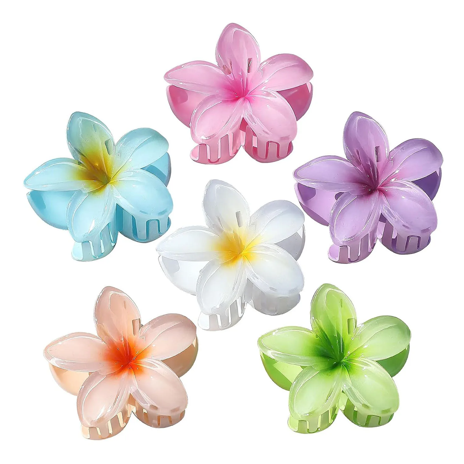 Flower Claw Clips 6 Pcs Large Hair Claw Clips for Thick Hair Hawaiian Hair Clips 3.3 inch Medium Claw Clips