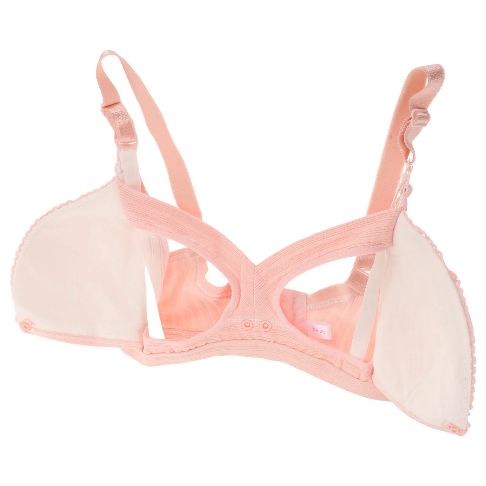 Wireless Nursing Bra Pink Size 38 85 Ribbed Thin Breathable Double Clip Clasp Nursing Maternity Bra No Underwire Comfortable