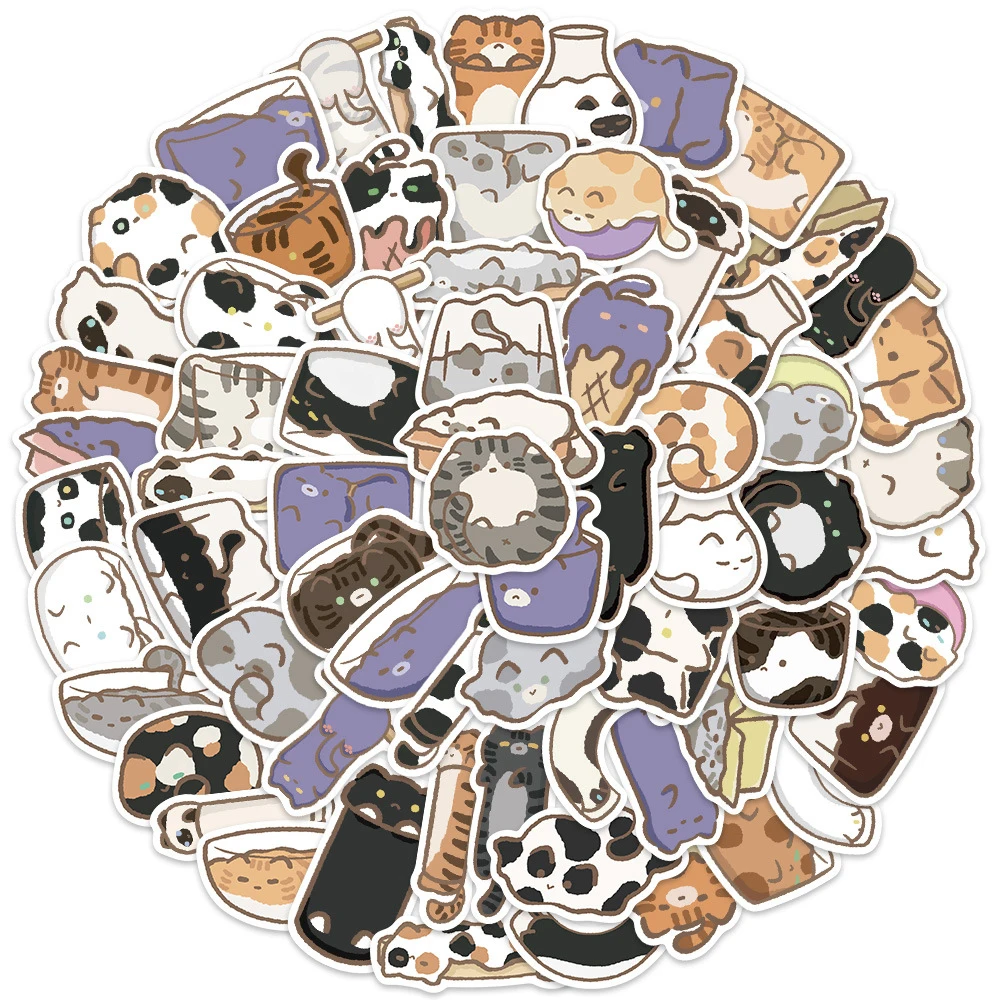10/30/68pcs Cute Funny Liquid Cat Cartoon Stickers Creative Painting Kitten Decal DIY Suitcase Laptop Luggage Kawaii Sticker Toy