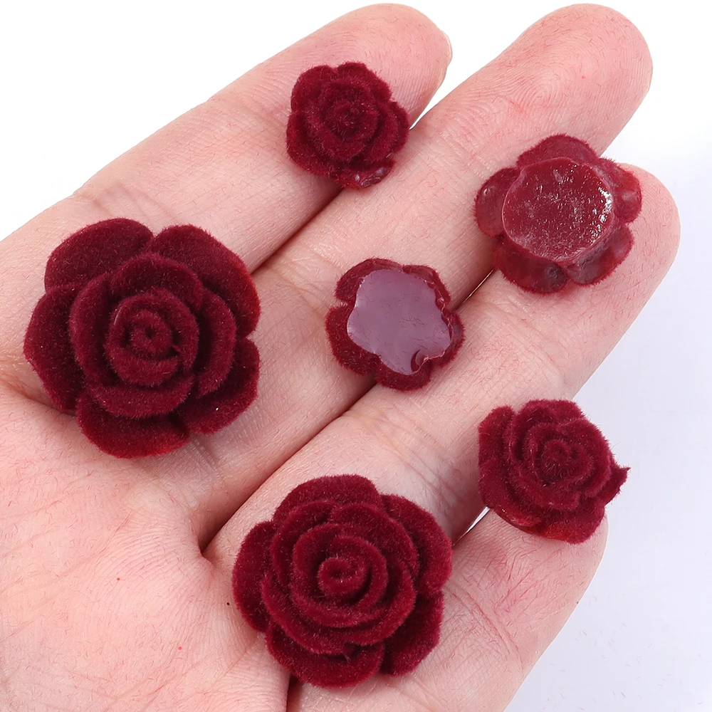 20 pièces résine Rose fleur vin rouge Flatback flocage fleurs pour bricolage fête de mariage vêtements de noël chapeaux boucles d'oreilles décoration