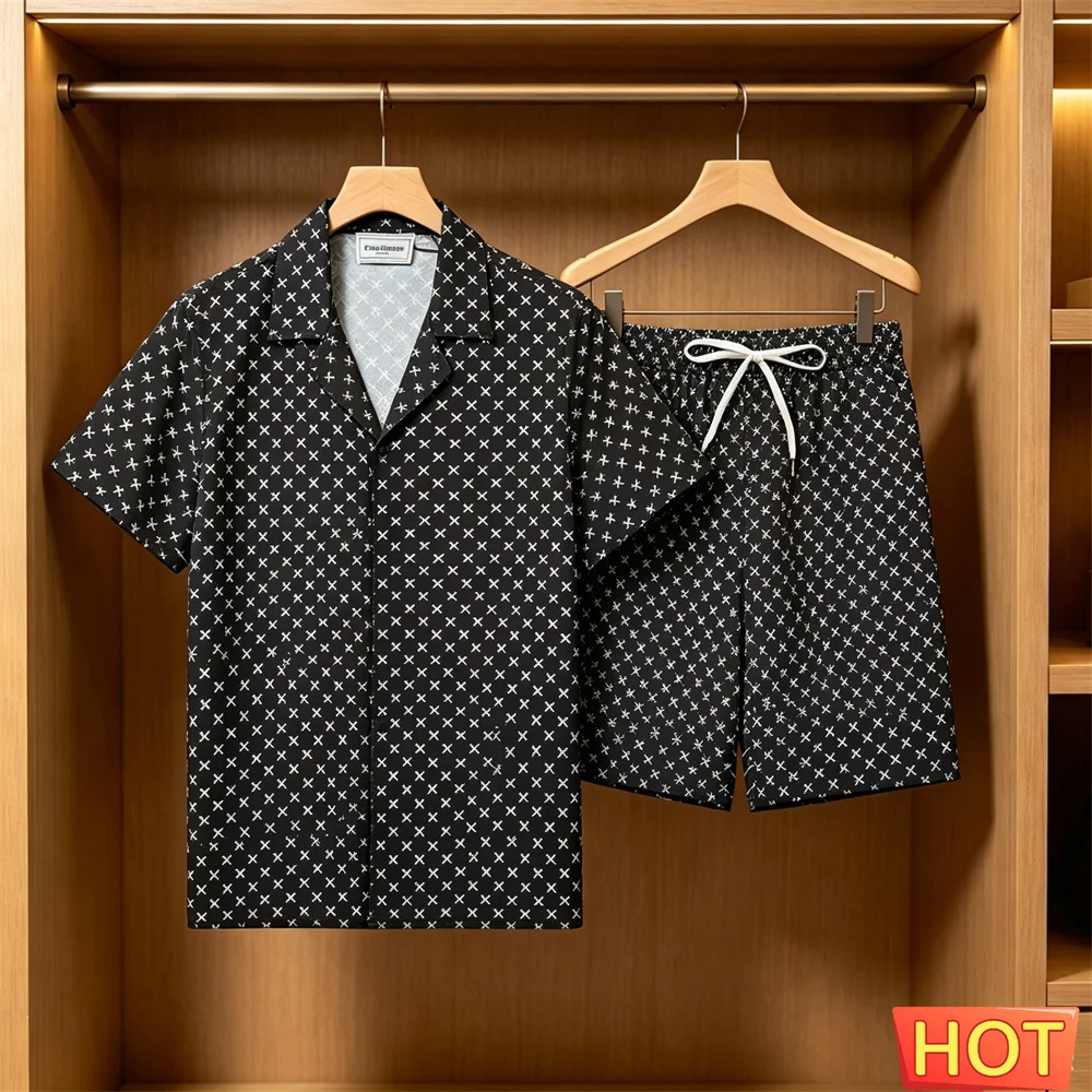 Men's Summer Suit Daily Casual Short Sleeve Tee Tops +Shorts 2 Piece Outfit Fashion Loose Shirts Sets Street Hip Hop Men Clothes view 2