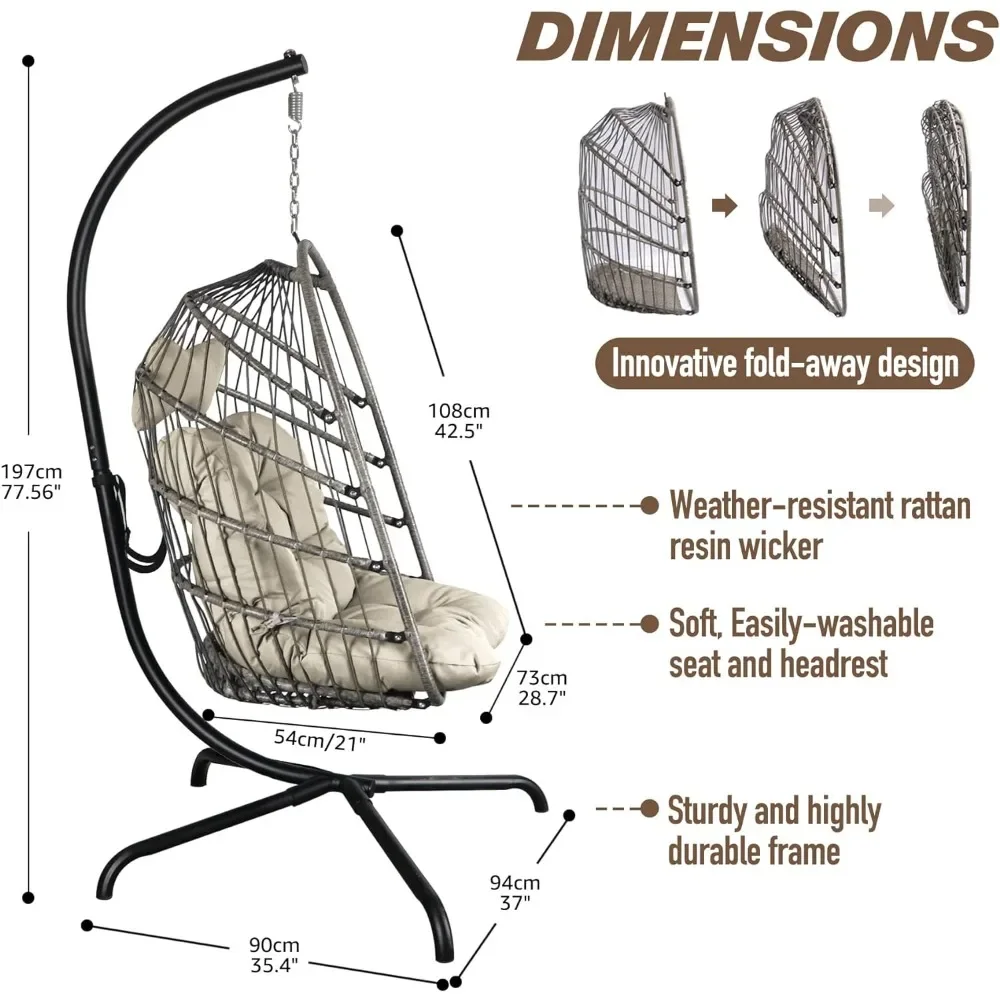 Patio Basket Hanging Chair Swing Chair Indoor Outdoor Lounging Hammock Chairs 330 Lbs Capacity Bedroom Garden，Hammock