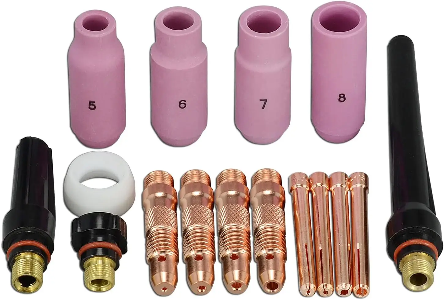 KIT de accesorios consumibles TIG, boquillas TIG, tapas traseras, cuerpos de pinzas compatibles con soldadura TIG PTA SR DB WP 17 18 26, 16PK