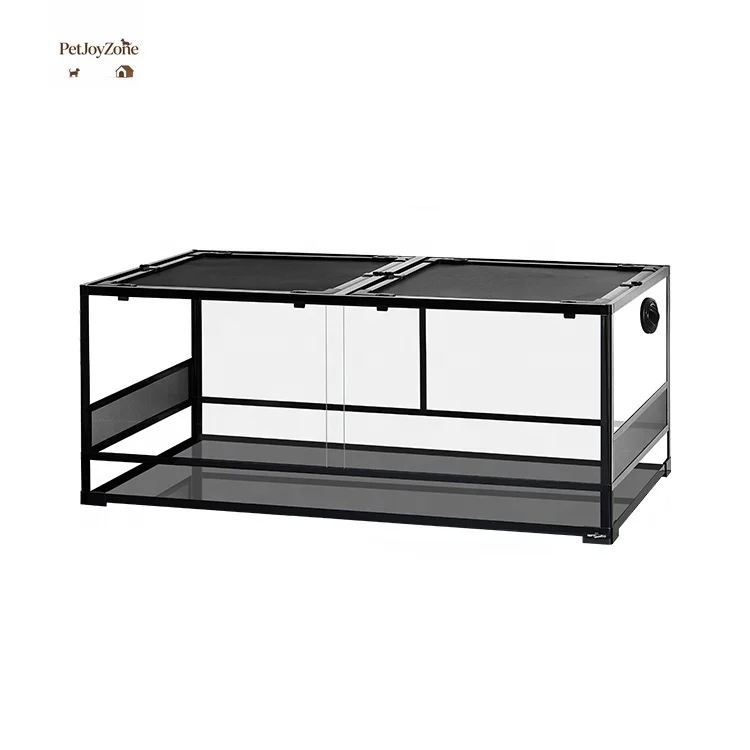 PetJoyZone 90 Gal 340 L Leopard Gecko Tank Reptile Terrarium With Retractable Sliding Front Door Wire Mesh Screen 1200x600x450mm