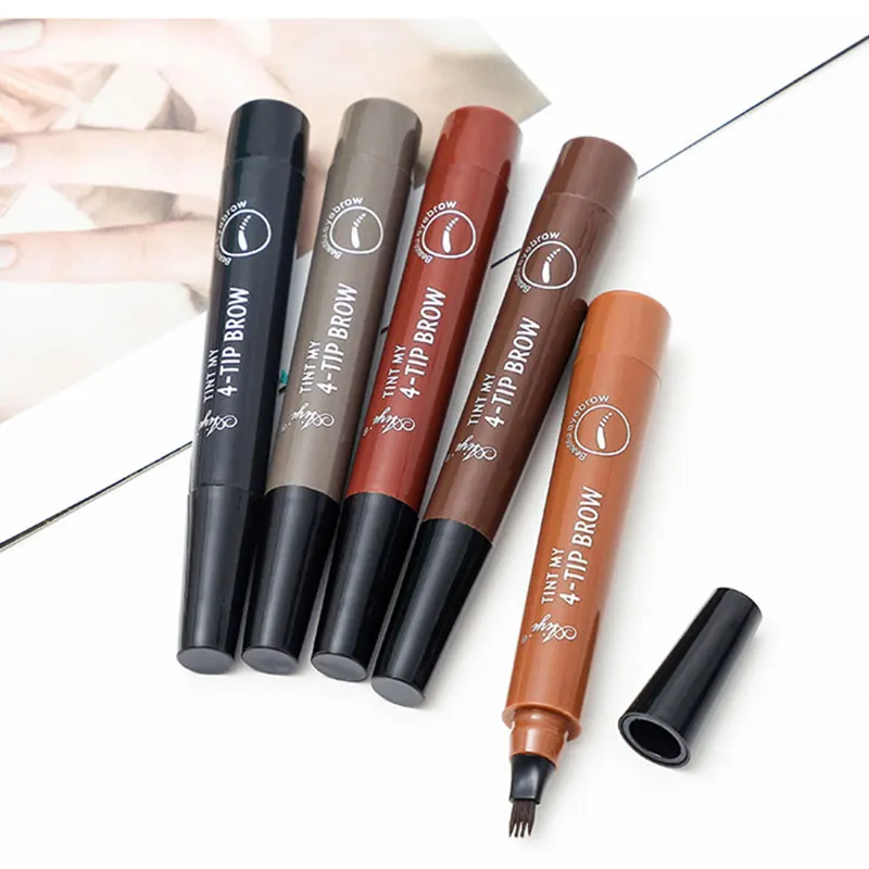 5 Colors 4 Forks Eyebrow Pen Lasting Eye Brow Tattoo Enhancers Waterproof Microblading Eyebrow Pencil Brow Styling Cosmetics