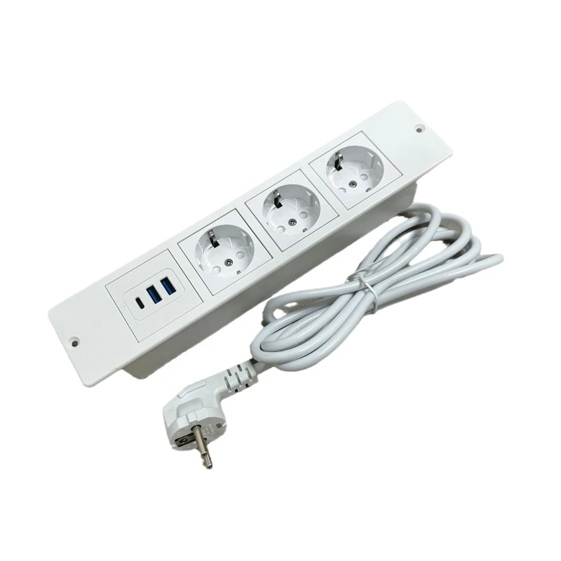 

EU Table Recessed Sockets 2 USB-A and 1 Type-C Built in Desktop Hidden Power Outlet with 1.5M Extension Cord for Office Kitchen